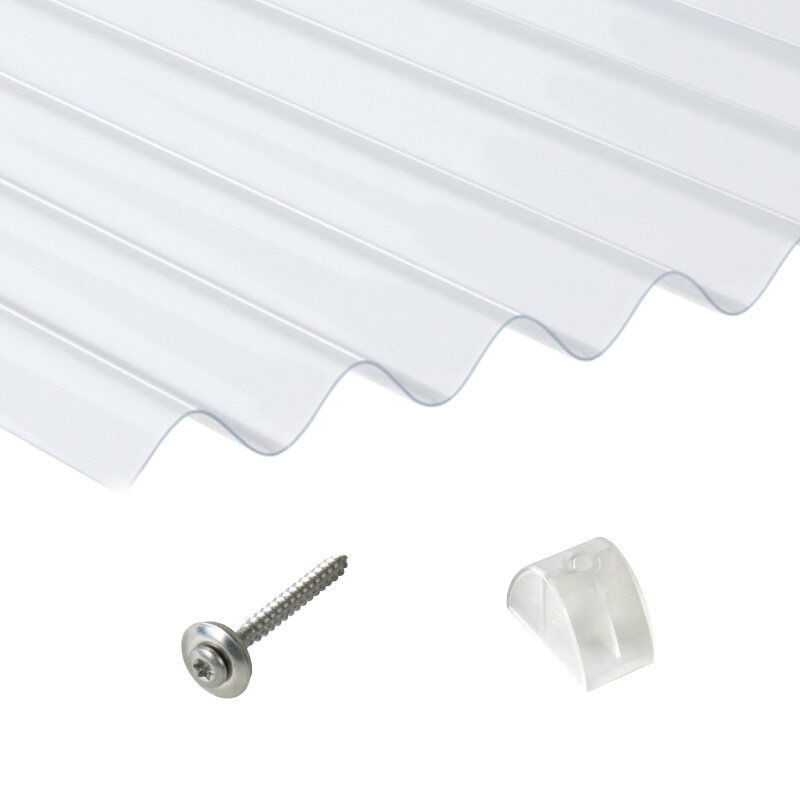 Terrassendach-Set aus PVC Sinusplatten von Friedrich von Lien AG in klarbläulich transparent mit einer Materialstärke von 1,2 mm - Bild 1