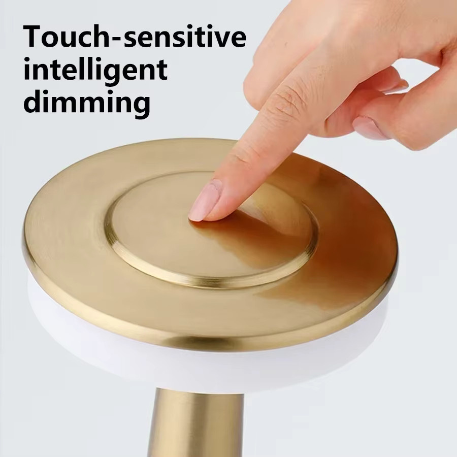 GGBEE LED-Tischlampe mit Touch-Steuerung und Dimmer, kabellose Schreibtischlampe in Gold/Messing, wiederaufladbares Nachtlicht für Schlafzimmer und Home Office - Bild 2