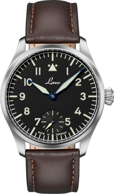 Laco Fliegeruhr, Handaufzug, Edelstahl, 42.5 mm, Leder, Schwarz - Bild 1