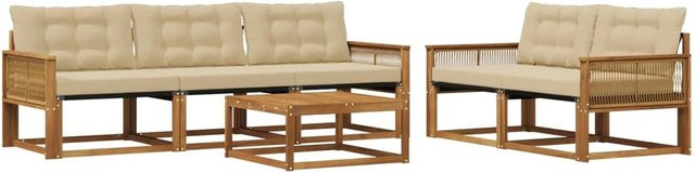 vidaXL Outdoor-Sofagarnitur aus Akazienholz mit Textilene und Kissen, 6-teilig, Natur und Beige - Bild 1