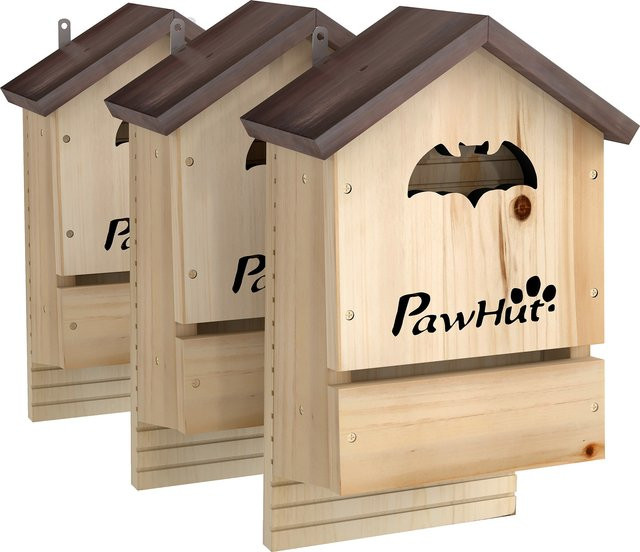 PawHut Fledermauskasten 3er Set aus Tannenholz zum Aufhängen für Gärten und Obstplantagen H x B x T: 34 x 21,5 x 11,5 cm - Bild 1