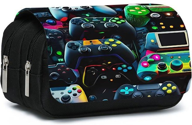 Doppellagiges Klapp-Federmäppchen mit Spielcontroller-Print von Fancy Style Studio in Schwarz - Bild 1