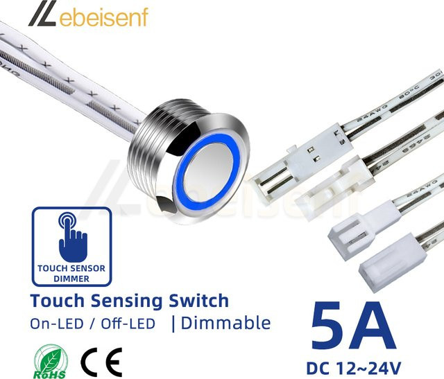 Eingebauter Touch-Dimmer-Schalter für LED-Streifen DC 5-24V 5A 100W mit DuPont-Anschluss, Silber - Bild 1