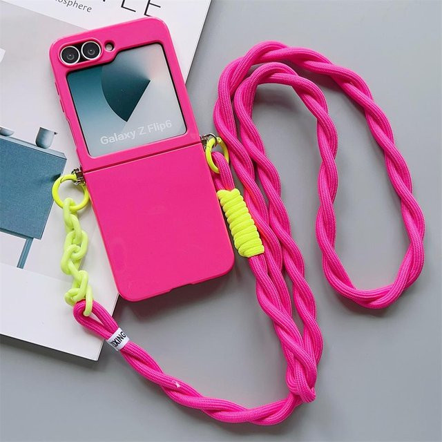 Stoßfeste Crossbody Lanyard Handyhülle für Samsung Galaxy Z Flip 7 FE, 6, 5, 4, 3 in Pink - Bild 1