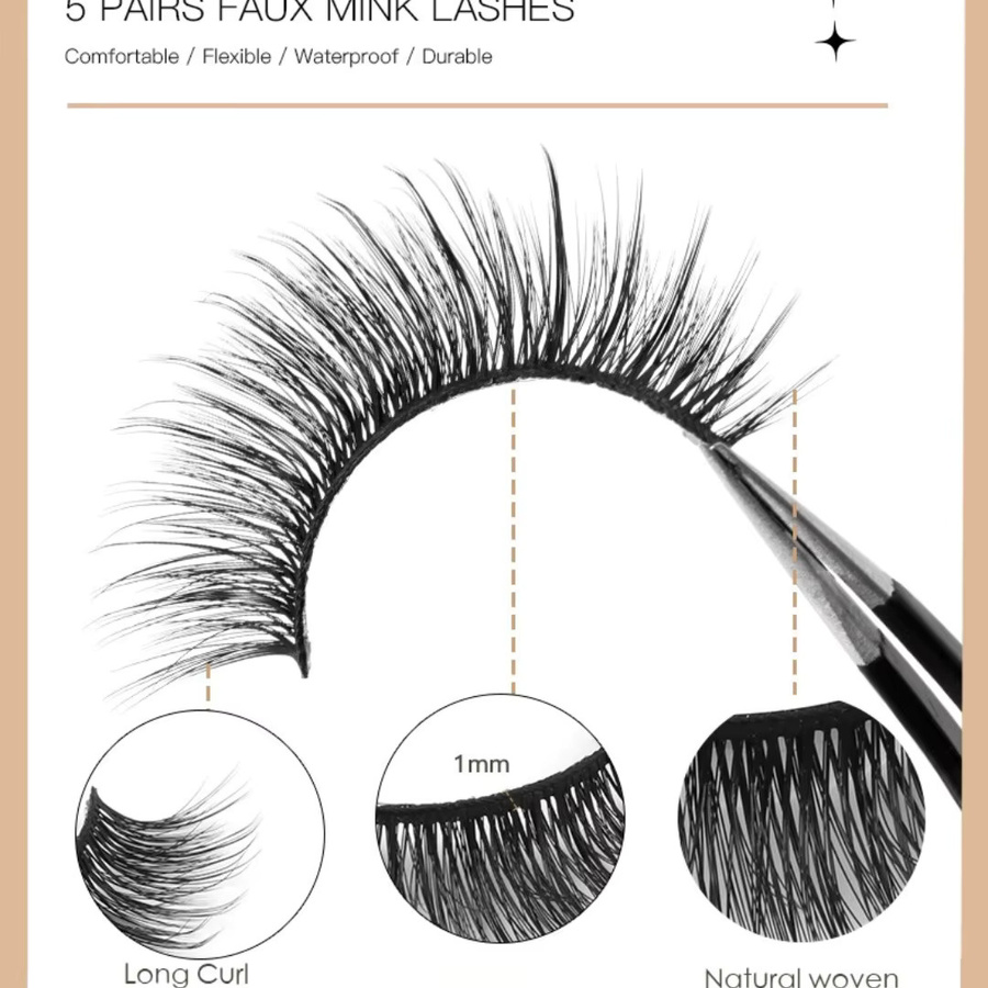 Wimpern, Black, 5 Paar, Unisex - Bild 4