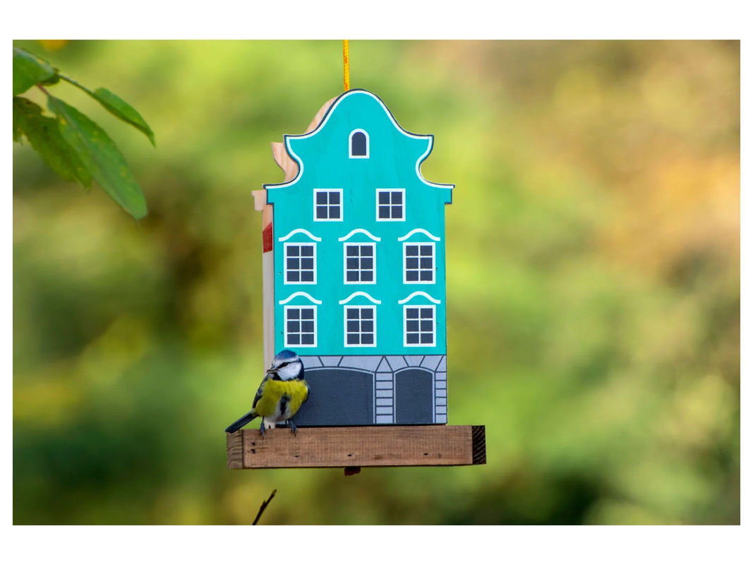 dobar Deko-Vogelhaus Münster aus Holz in Blau und Rot, Landhaus-Stil, B/T/H: 19 x 19 x 30 cm - Bild 2