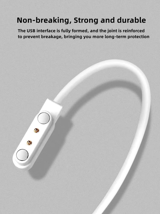 AISHISMART Magnetisches USB zu Pogo-Pin Ladekabel für Smartwatch und Kopfhörer, 60 cm Länge, erhältlich in Schwarz oder Weiß - Bild 1