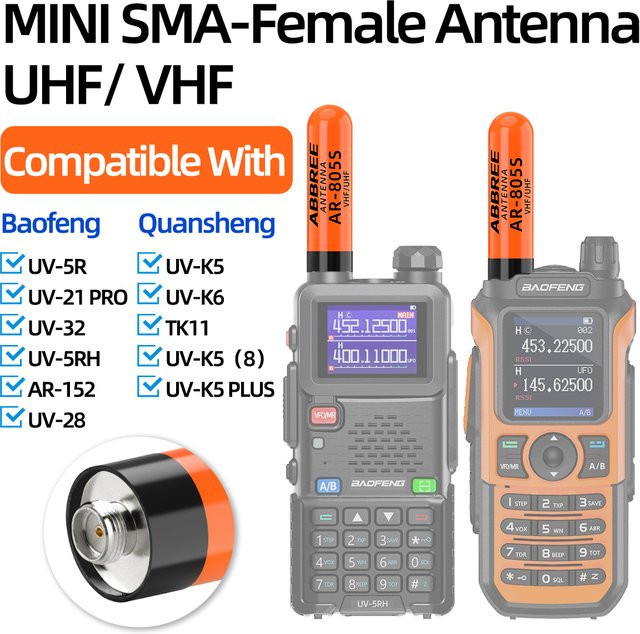 ABBREE AR-805S Mini Short Walkie Talkie Antenne mit SMA-Buchse für UHF/VHF Long Range, kompatibel mit Baofeng UV-5R, UV-32, UV-21 PRO und Ham 2-Wege Radios - Bild 1