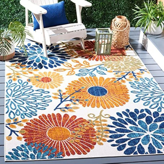 VIKAMA Moderner Outdoor-Teppich mit Blumenmuster, rutschfest und faltbar, Mehrfarbig, B/T: 160 x 80 cm - Bild 1