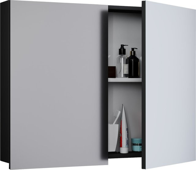 VCM Badinos Spiegelschrank Schwarz mit zwei Drehtüren und Fachboden, H x B x T: 60 x 80 x 12 cm - Bild 1