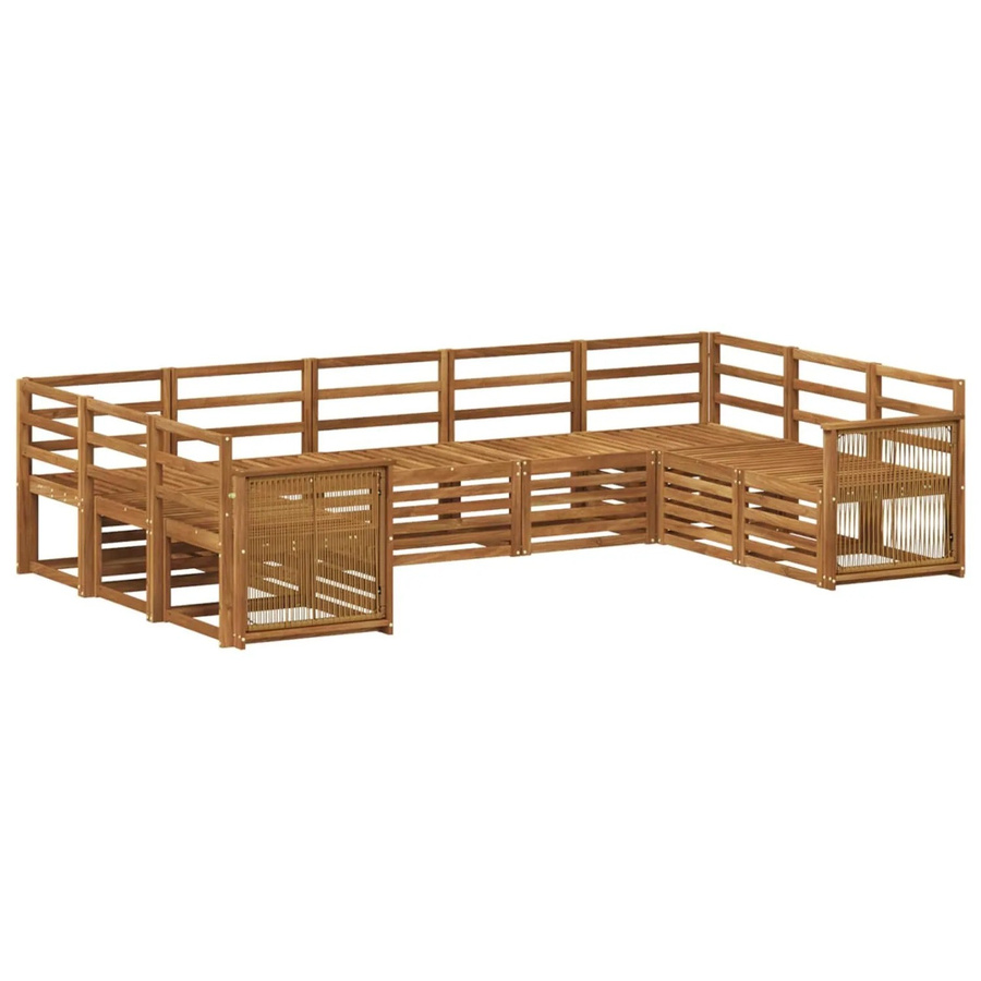 vidaXL Ecksofa Set aus Massivholz Akazie in Natur Braun, 7-teiliges L-Shape Sofa Set mit Latten-Design und Armlehnen - Bild 2