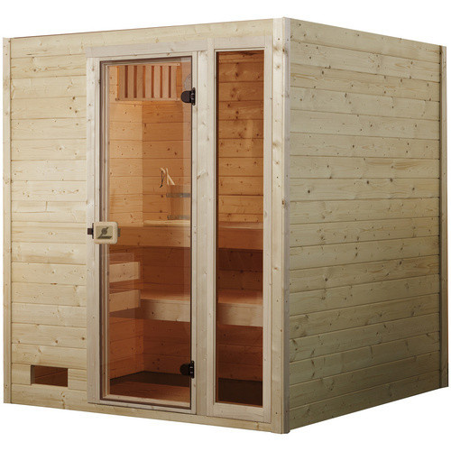 Weka Massivholzsauna Valida Plus in Beige mit 9 kW Ofen, integrierter Steuerung und Glasfront, H x B x T: 189 x 203,5 x 172 cm - Bild 4