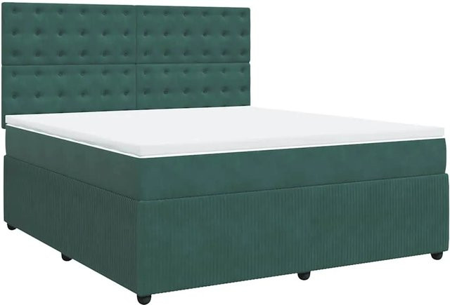 vidaXL Boxspringbett mit Matratze Dunkelgrün aus Samt, B/T: 180 x 200 cm - Bild 1