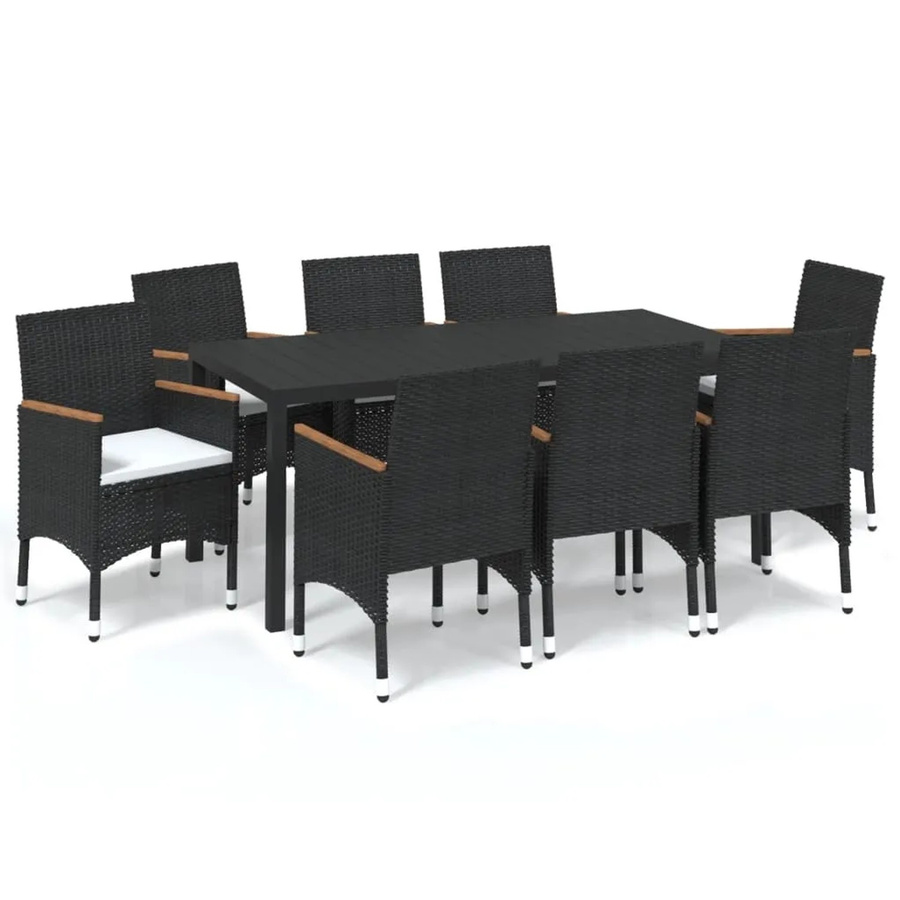 vidaXL 9-teilige Garten-Essgruppe aus Akazienholz und PE-Rattan in Schwarz und Cremeweiß - Bild 2