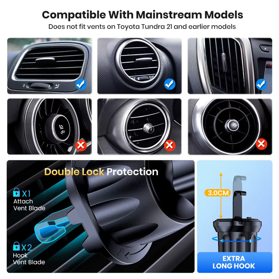 TOPK Autotelefonhalterung mit Air Vent Upgrade und Auto-Locking Haken Clip in Schwarz, Universal Halterung für iPhone 16 15 14 13 Pro Max und Samsung S25 Ultra - Bild 2