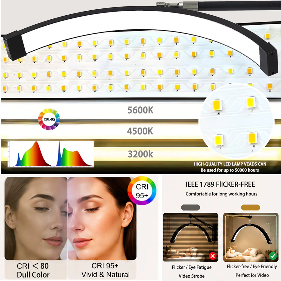 Fusitu Verstellbare Wandmontierte Halbmondleuchte mit Touch-Funktion für Friseursalon, Make-up und Fotografie in Schwarz oder Weiß - Bild 5