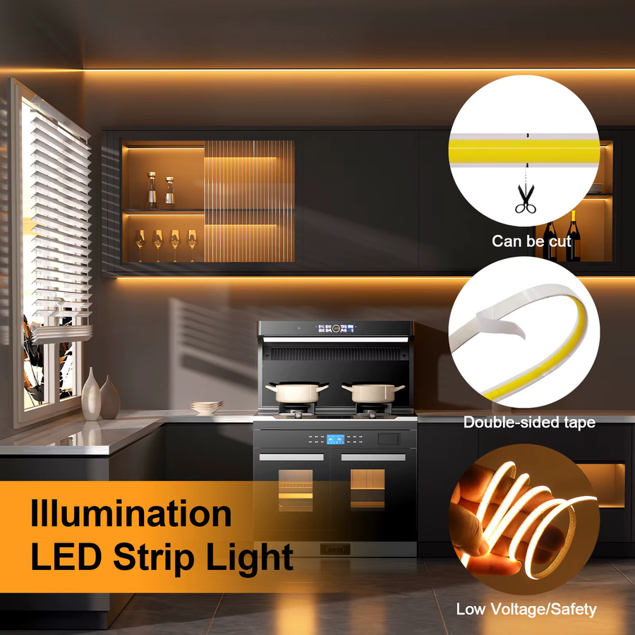 GAHADA COB-LED-Streifen flexible lineare Lichtleiste mit hoher Dichte, 320 LEDs/m, 5 mm Breite, DC 5 V 12 V, Farben: Weiß, Rot, Grün, Blau - Bild 3