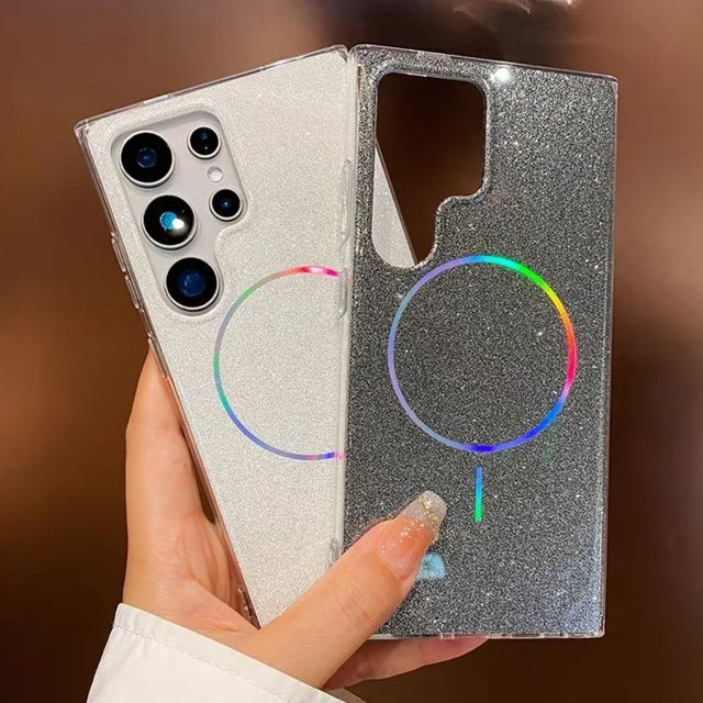 IMD Bling Glitter Magnetische MagSafe Schutzhülle für Samsung S25 S24 FE S23 Ultra Plus in Schwarz - Bild 1