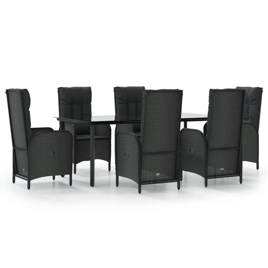 vidaXL 7-teilige Garten-Essgruppe aus Poly Rattan in Schwarz mit Kissen und Tisch aus gehärtetem Glas - Bild 2