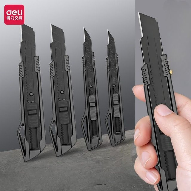 Einziehbares Universalmesser mit automatischer Verriegelung und Hochkarbon-Stahlklingen in Schwarz für 9mm Klingen - Bild 1