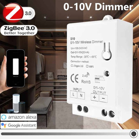 YSRSAI Zigbee 3.0 LED Dimmer Controller für Lichtstreifen mit 0-10V und 1-10V Steuerung, Tuya App und Sprachsteuerung via Alexa