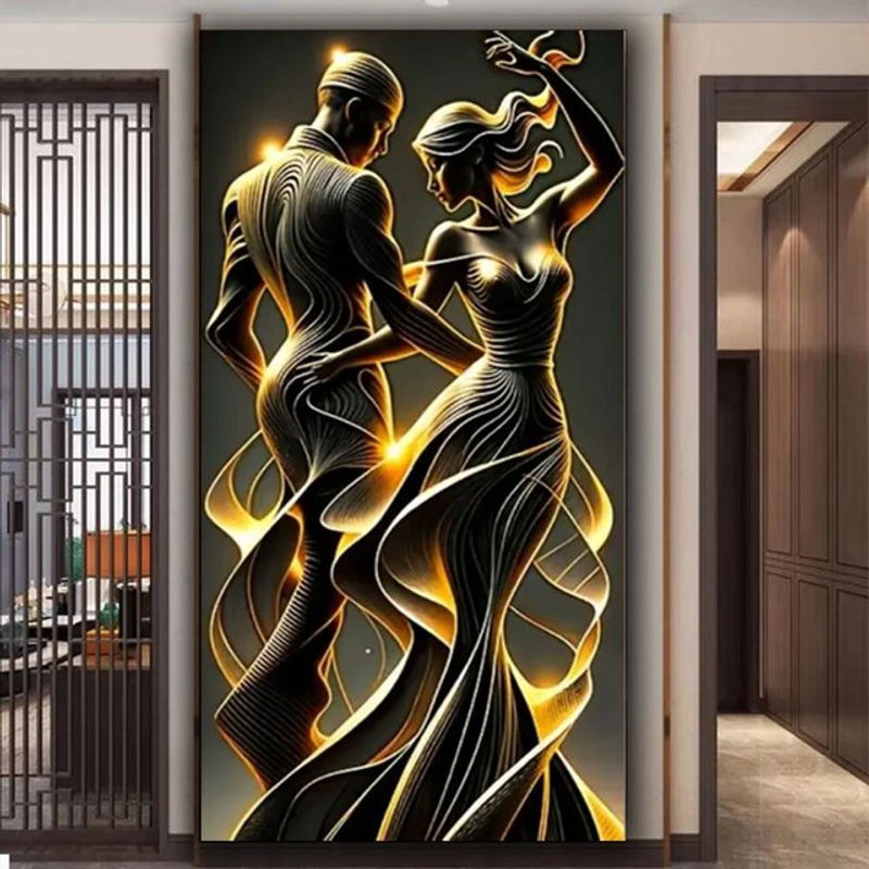 5D-Diamantgemälde Calvert zum Selbermachen mit tanzendem Paar in Gold, Mosaik-Bild für die Heimdekoration - Bild 1