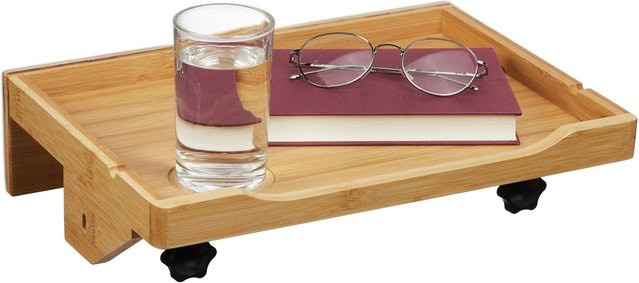 Relaxdays Bettablage aus Bambus Natur klemmbar mit modernem Design B/T/H: 36 x 25,5 x 9 cm - Bild 1