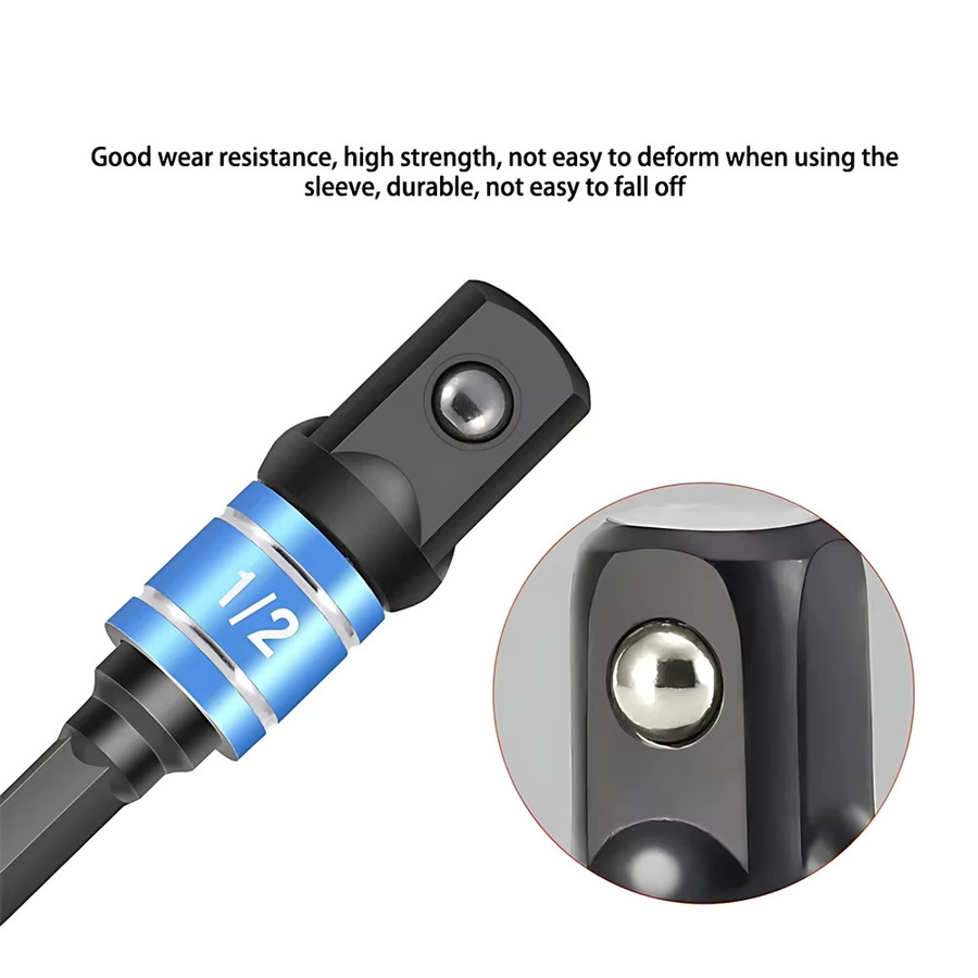 EQZ 3-teiliger Bohrsteckdosen-Adapter Set zur Umwandlung von Sechskantschaft auf Vierkant für Schlagschrauber und Bohrstangen in Multicolor - Bild 2