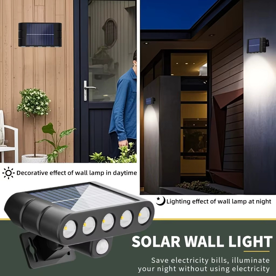 XIWANGFIRE 2-in-1 Solar-Wand- und Rasenleuchte in Schwarz mit 5 LED, IP65 wasserdicht, warmweißes Licht für Garten und Außenbereich - Bild 2