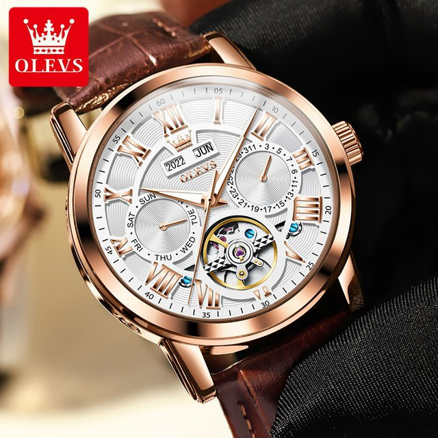 OLEVS Armbanduhr Chronograph, Automatik, Leder, Herren - Bild 1