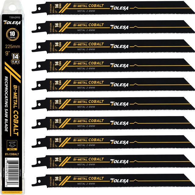 TOLESA 10er Set Bi-Metall Säbelsägeblätter für Metall, 14 TPI, 6 Zoll und 9 Zoll für Metallrohre und Bewehrungsstahl - Bild 1
