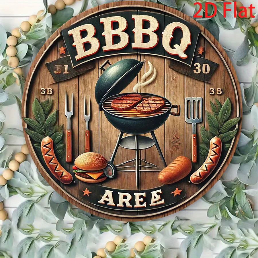 CIFBUY Vintage Metall-Blechschild Rundes BBQ-Grill-Wandkunstwerk Multicolour Durchmesser: 20,32 cm - Bild 2