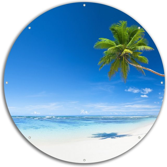 Wallario Gartenposter Weißer Sandstrand am Meer in Weiß und Blau, B: 120 cm, H: 180 cm - Bild 1