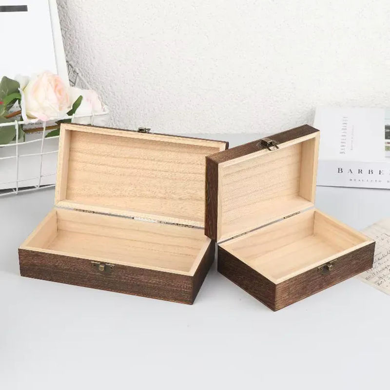 Velishy Vintage Holzkiste mit Deckel und Scharnier, quadratische Aufbewahrungsbox aus Holz für Schmuck und Bastelarbeiten - Bild 4