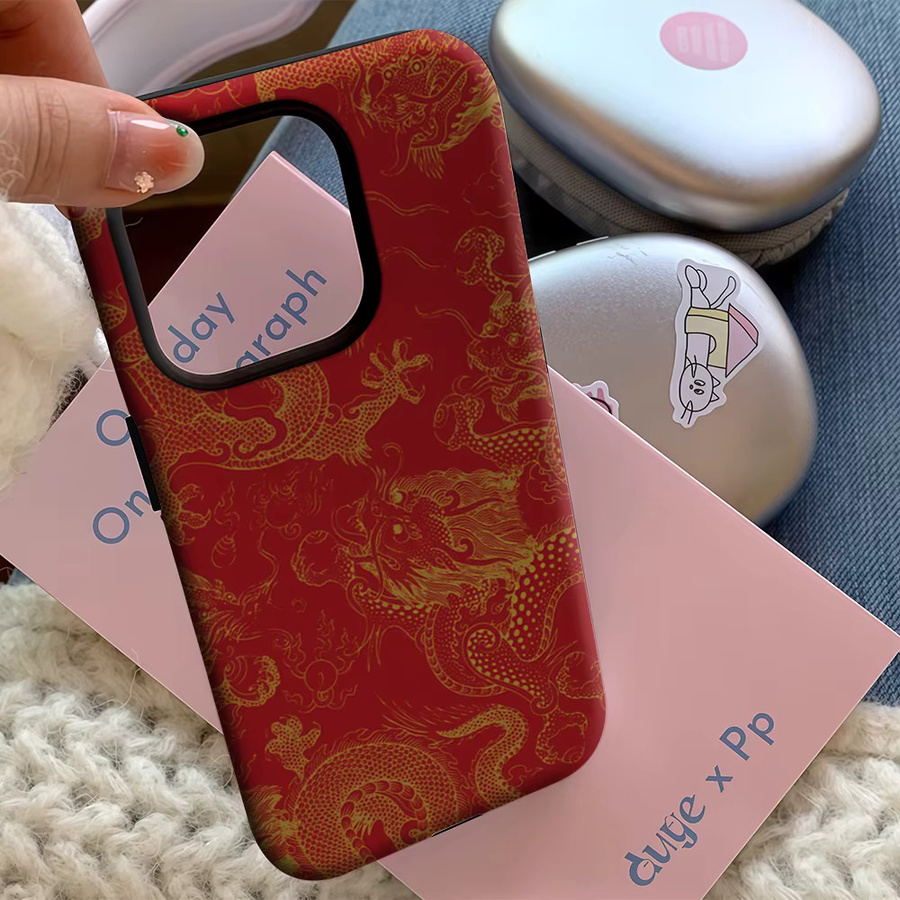 Handyhülle Golden Dragons on Red für iPhone 17 16 15 14 13 12 11 Pro Max Plus mit doppelschichtiger Rückseite in Gold und Rot - Bild 5