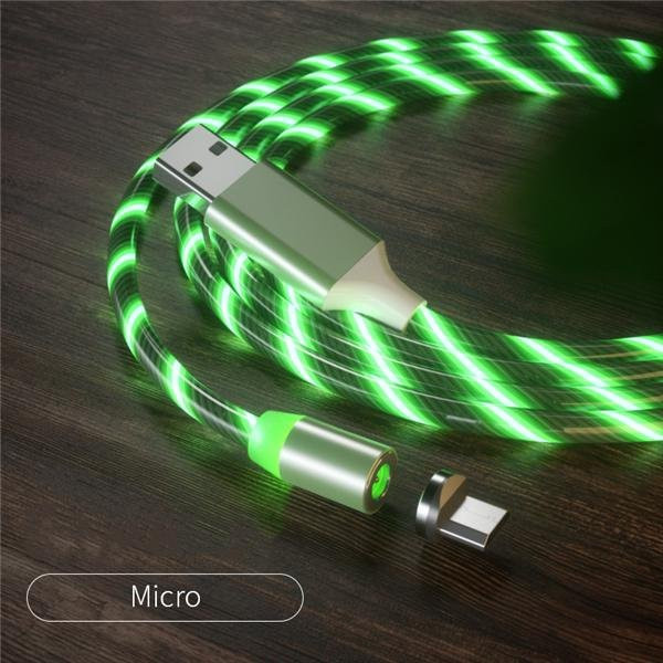 PISEN 3C LED-Licht-Schnellladekabel mit 2,4 A für Micro-USB und USB-C in Grün - Bild 1