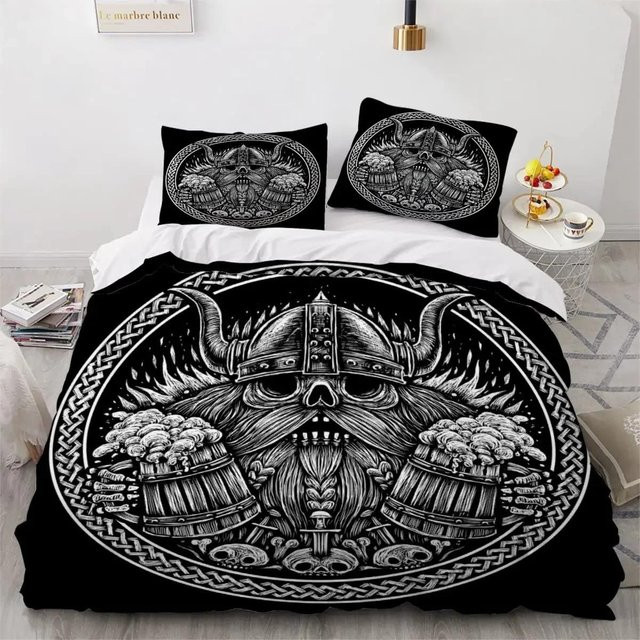 Wikinger Bettwäsche Set mit Runen-Print von Your Warm Home, Schwarz, B/H: 135 x 200 cm - Bild 1