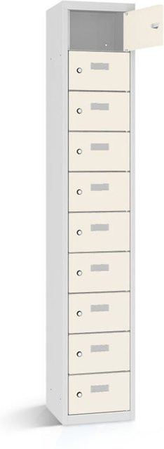 rotstahl Wertfachschrank mit 10 Fächern in Weiß und lichtgrauem Korpus, B/T/H: 42,5 x 50 x 180 cm - Bild 1