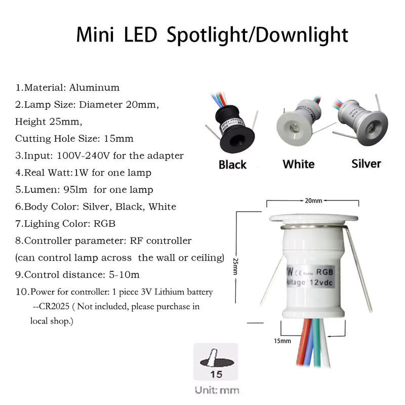 KPSUN LED Mini-Einbaustrahler RGB Farbwechsel Schwarz für KTV Bar Party Bühne und Gipskarton-Decken mit DC12V - Bild 4