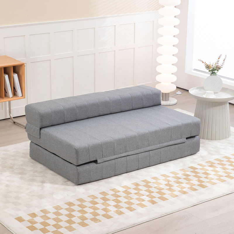 HOMCOM 2-in-1 Bodensofa als klappbares Schlafsofa in Grau mit Leinenoptik für 2 Personen - Bild 2