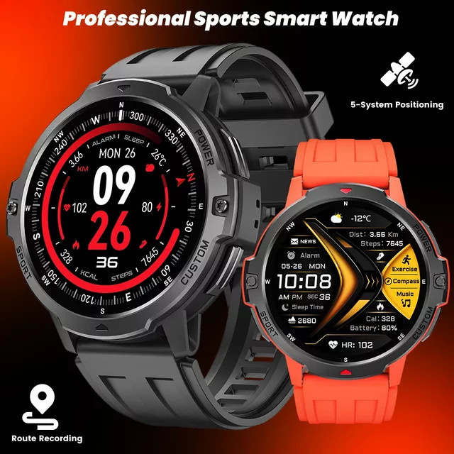 CRTORRS Smartwatch, GPS, 3 ATM, Schwarz, Silikon, Unisex - Bild 1