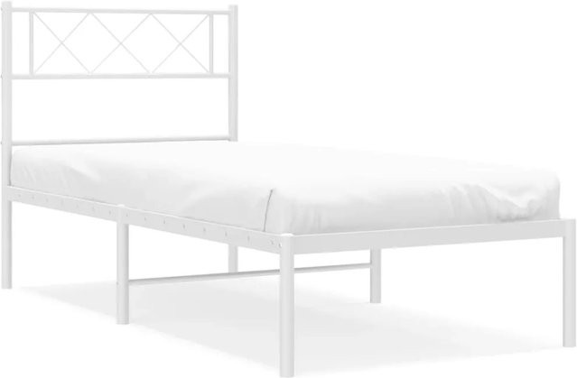 vidaXL Bettgestell aus Metall mit Kopfteil in Weiß, klassisches Design, B/H: 90 x 190 cm - Bild 1