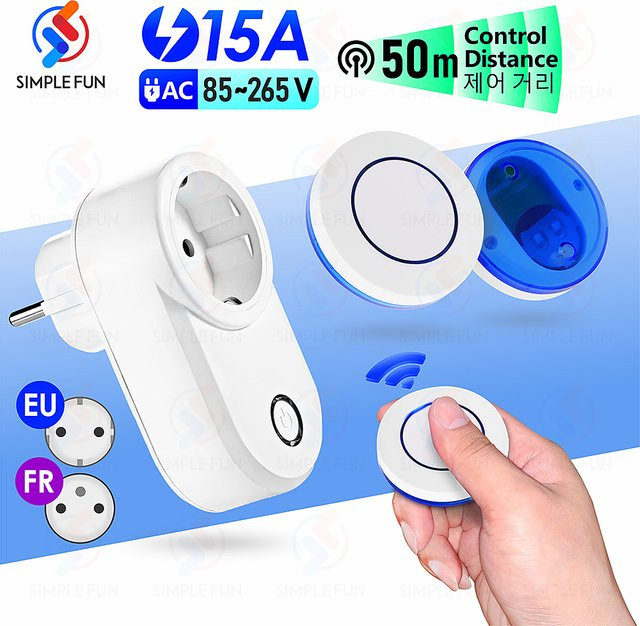 SLMPLEFUN Drahtlose Fernbedienungssteckdose Smart Plug in Weiß mit 50 m Reichweite für Haushaltsgeräte und Licht - Bild 1