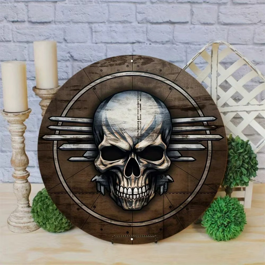 CIFBUY AirForceFlyingSkull Metallschild in Rundform mit Holzkreis-Design, Mehrfarbig - Bild 3