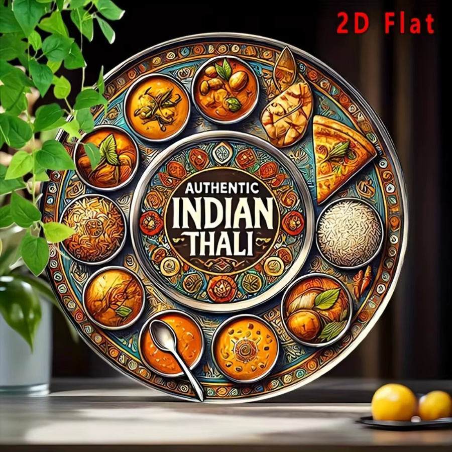 CIFBUY Vintage Indian Thali Wandkunstschild aus Aluminium, kreisförmiges Metallschild in Multicolour, Durchmesser: 20 cm - Bild 3