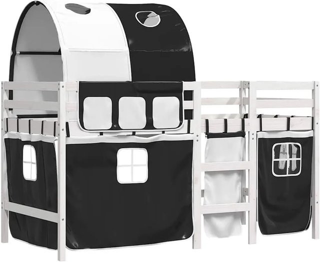 vidaXL Kinderhochbett mit Tunnel aus Kiefernholz in Weiß-Schwarz - Bild 1