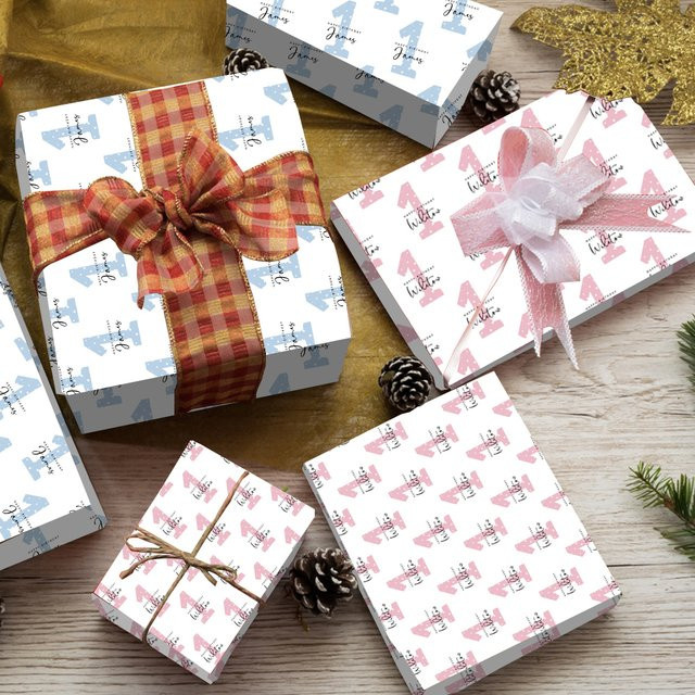 Personalisierbares Geschenkpapier für den 1. Geburtstag von joy-enlife in Rosa und Blau mit Zahlendesign - Bild 1