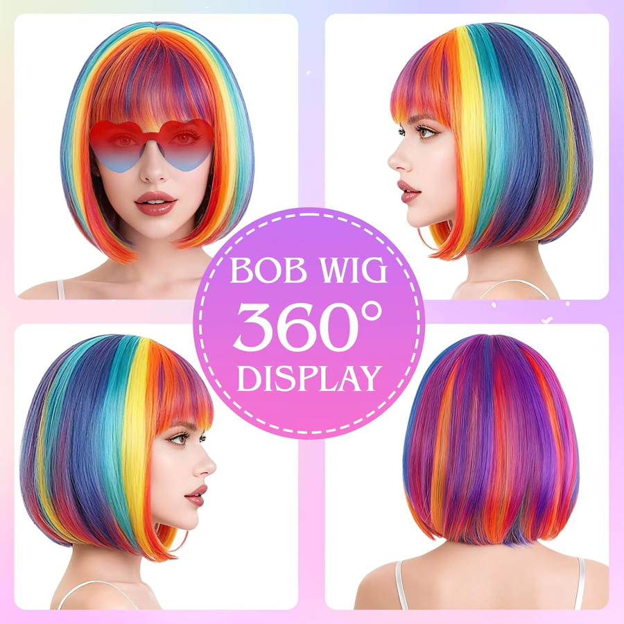 Whimsical W Bunte Bob-Perücke mit Pony, Unisex - Bild 3