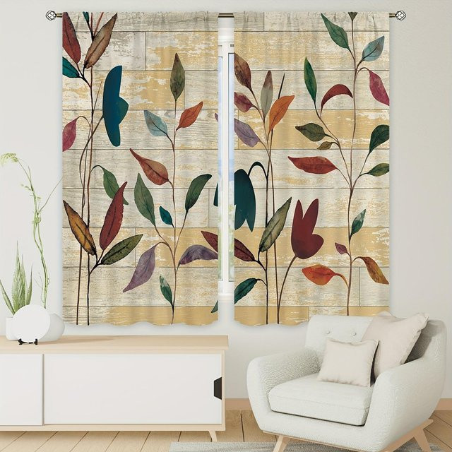 Yiran Furniture Transparente Vorhänge mit Tropischem Pflanzenmuster in Grün und Multicolour, B: 100 cm, H: 130 cm - Bild 1
