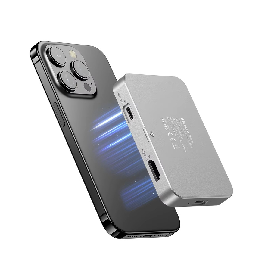 Blueendless M.2 NVMe SSD-Gehäuse mit USB-C Dockingstation Hub, 10 Gbit/s, 4K 60 Hz HDTV und PD 100 W, Silber - Bild 4